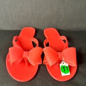 No.11 Dizzy Red Women's Jelly Bow Thong Flip Flop Sandals,